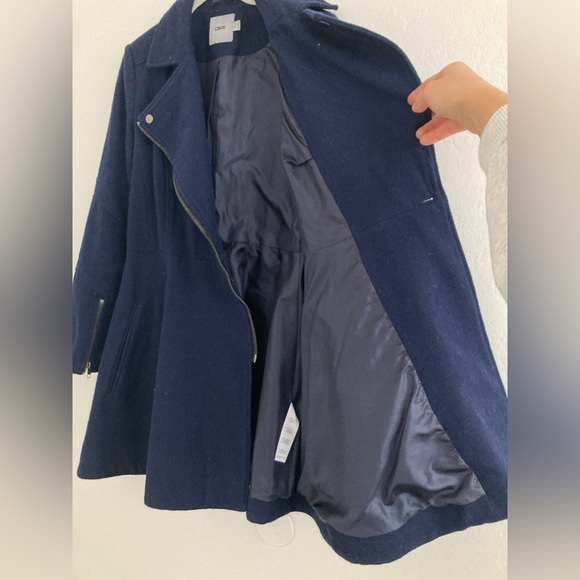 ASOS Wool Blend Coat Full Zip Navy Blue Asymmetric Military Preppy Academia US 8 - Picture 7 of 14